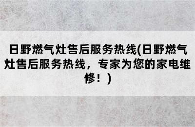 日野燃气灶售后服务热线(日野燃气灶售后服务热线，专家为您的家电维修！)