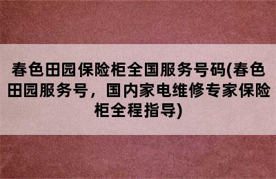 春色田园保险柜全国服务号码(春色田园服务号，国内家电维修专家保险柜全程指导)