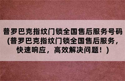 普罗巴克指纹门锁全国售后服务号码(普罗巴克指纹门锁全国售后服务，快速响应，高效解决问题！)