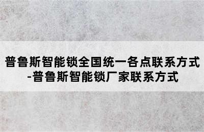 普鲁斯智能锁全国统一各点联系方式-普鲁斯智能锁厂家联系方式