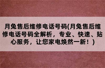 月兔售后维修电话号码(月兔售后维修电话号码全解析，专业、快速、贴心服务，让您家电焕然一新！)