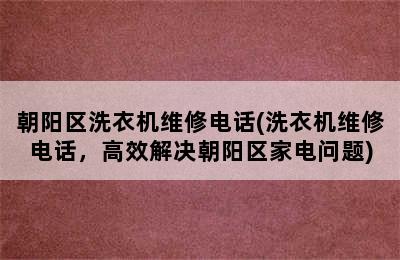 朝阳区洗衣机维修电话(洗衣机维修电话，高效解决朝阳区家电问题)