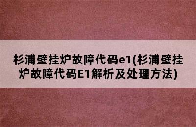 杉浦壁挂炉故障代码e1(杉浦壁挂炉故障代码E1解析及处理方法)