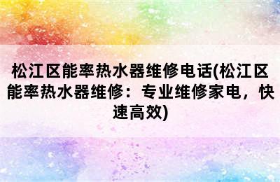 松江区能率热水器维修电话(松江区能率热水器维修：专业维修家电，快速高效)