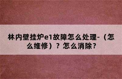 林内壁挂炉e1故障怎么处理-（怎么维修）？怎么消除？