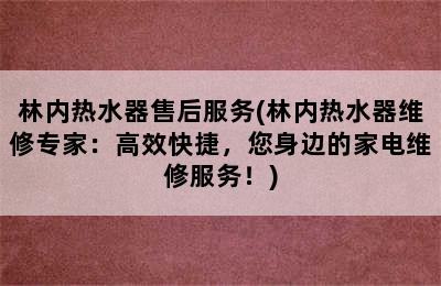 林内热水器售后服务(林内热水器维修专家：高效快捷，您身边的家电维修服务！)