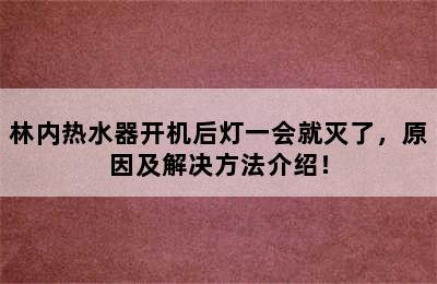 林内热水器开机后灯一会就灭了，原因及解决方法介绍！