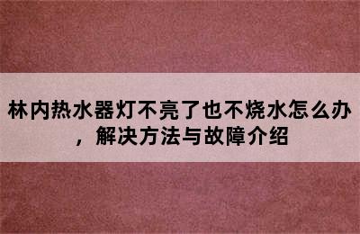 林内热水器灯不亮了也不烧水怎么办，解决方法与故障介绍