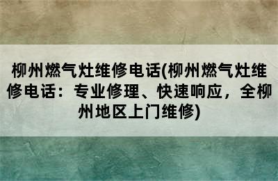 柳州燃气灶维修电话(柳州燃气灶维修电话：专业修理、快速响应，全柳州地区上门维修)