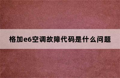 格加e6空调故障代码是什么问题