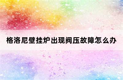 格洛尼壁挂炉出现阀压故障怎么办