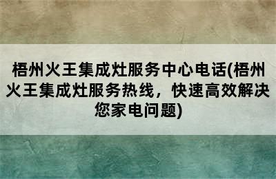 梧州火王集成灶服务中心电话(梧州火王集成灶服务热线，快速高效解决您家电问题)