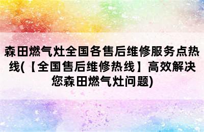 森田燃气灶全国各售后维修服务点热线(【全国售后维修热线】高效解决您森田燃气灶问题)