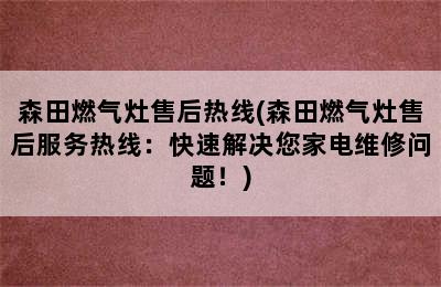 森田燃气灶售后热线(森田燃气灶售后服务热线：快速解决您家电维修问题！)