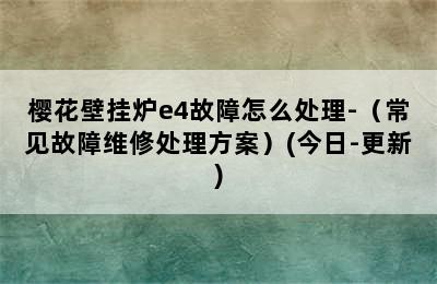 樱花壁挂炉e4故障怎么处理-（常见故障维修处理方案）(今日-更新)