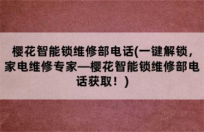 樱花智能锁维修部电话(一键解锁，家电维修专家—樱花智能锁维修部电话获取！)