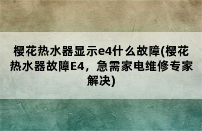 樱花热水器显示e4什么故障(樱花热水器故障E4，急需家电维修专家解决)