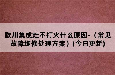 欧川集成灶不打火什么原因-（常见故障维修处理方案）(今日更新)