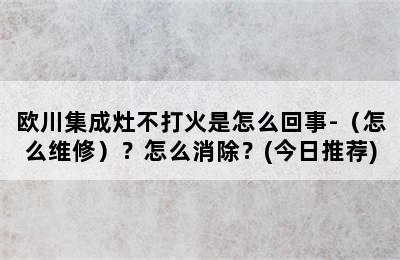 欧川集成灶不打火是怎么回事-（怎么维修）？怎么消除？(今日推荐)