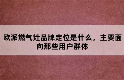 欧派燃气灶品牌定位是什么，主要面向那些用户群体