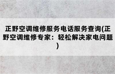 正野空调维修服务电话服务查询(正野空调维修专家：轻松解决家电问题)