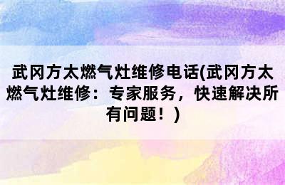 武冈方太燃气灶维修电话(武冈方太燃气灶维修：专家服务，快速解决所有问题！)