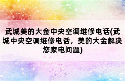 武城美的大金中央空调维修电话(武城中央空调维修电话，美的大金解决您家电问题)