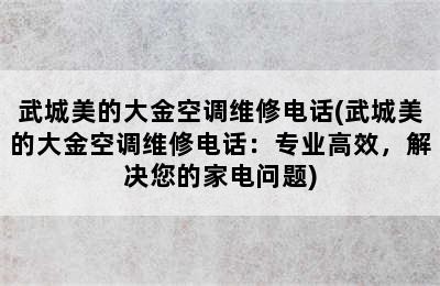 武城美的大金空调维修电话(武城美的大金空调维修电话：专业高效，解决您的家电问题)