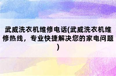 武威洗衣机维修电话(武威洗衣机维修热线，专业快捷解决您的家电问题)