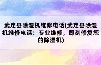 武定县除湿机维修电话(武定县除湿机维修电话：专业维修，即刻修复您的除湿机)