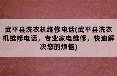 武平县洗衣机维修电话(武平县洗衣机维修电话，专业家电维修，快速解决您的烦恼)