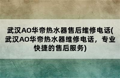 武汉AO华帝热水器售后维修电话(武汉AO华帝热水器维修电话，专业快捷的售后服务)