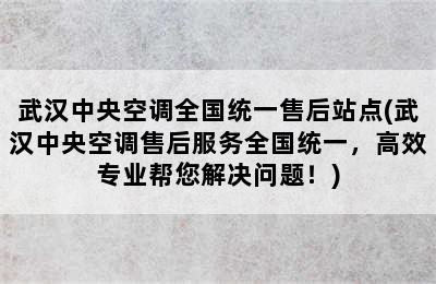 武汉中央空调全国统一售后站点(武汉中央空调售后服务全国统一，高效专业帮您解决问题！)