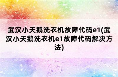 武汉小天鹅洗衣机故障代码e1(武汉小天鹅洗衣机e1故障代码解决方法)