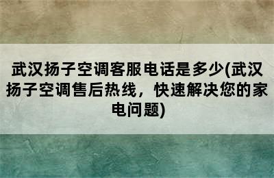 武汉扬子空调客服电话是多少(武汉扬子空调售后热线，快速解决您的家电问题)