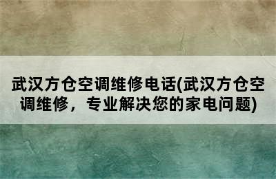 武汉方仓空调维修电话(武汉方仓空调维修，专业解决您的家电问题)