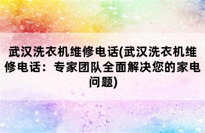 武汉洗衣机维修电话(武汉洗衣机维修电话：专家团队全面解决您的家电问题)