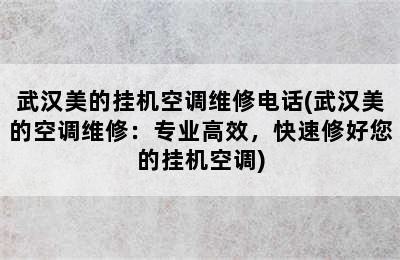 武汉美的挂机空调维修电话(武汉美的空调维修：专业高效，快速修好您的挂机空调)