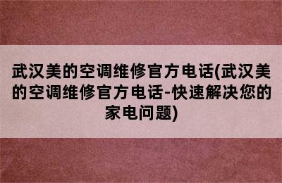 武汉美的空调维修官方电话(武汉美的空调维修官方电话-快速解决您的家电问题)