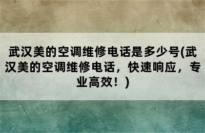 武汉美的空调维修电话是多少号(武汉美的空调维修电话，快速响应，专业高效！)