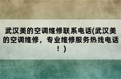 武汉美的空调维修联系电话(武汉美的空调维修，专业维修服务热线电话！)