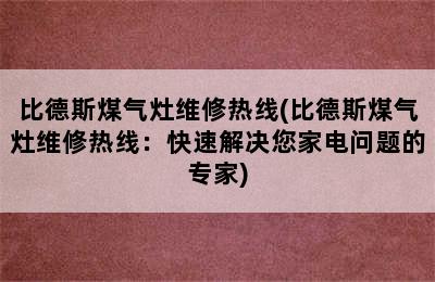 比德斯煤气灶维修热线(比德斯煤气灶维修热线：快速解决您家电问题的专家)