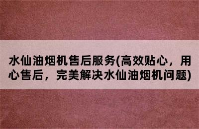 水仙油烟机售后服务(高效贴心，用心售后，完美解决水仙油烟机问题)