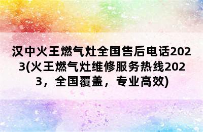 汉中火王燃气灶全国售后电话2023(火王燃气灶维修服务热线2023，全国覆盖，专业高效)