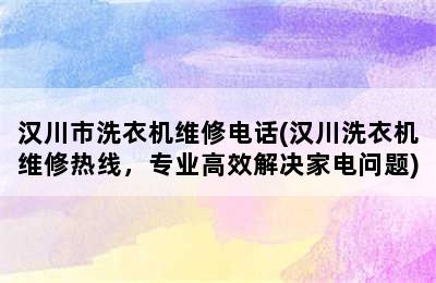 汉川市洗衣机维修电话(汉川洗衣机维修热线，专业高效解决家电问题)