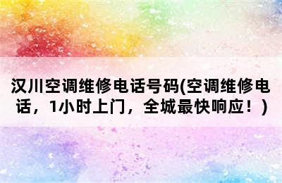 汉川空调维修电话号码(空调维修电话，1小时上门，全城最快响应！)