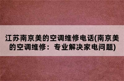 江苏南京美的空调维修电话(南京美的空调维修：专业解决家电问题)