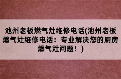 池州老板燃气灶维修电话(池州老板燃气灶维修电话：专业解决您的厨房燃气灶问题！)