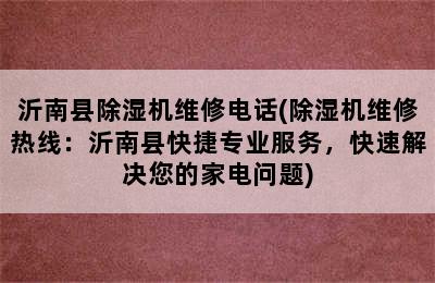 沂南县除湿机维修电话(除湿机维修热线：沂南县快捷专业服务，快速解决您的家电问题)