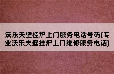 沃乐夫壁挂炉上门服务电话号码(专业沃乐夫壁挂炉上门维修服务电话)